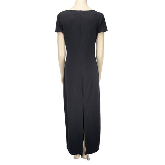 ESPRIT T-Shirt Bodycon sz Large* Stretch V-Neck Black Gothcore Maxi‎ Midi Dress - Picture 5 of 9